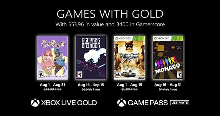 قائمة الألعاب المجانية لخدمة Games With Gold لشهر غشت 2022